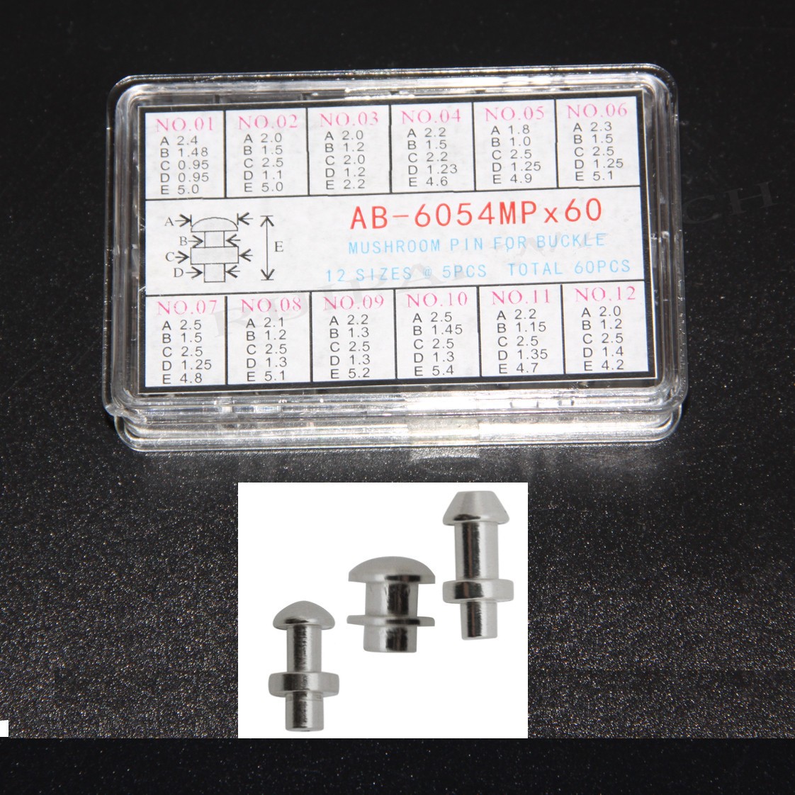 60pcs Assorted Watch Center Locking Pin Mushroom Head For Clasp Refills Bottom