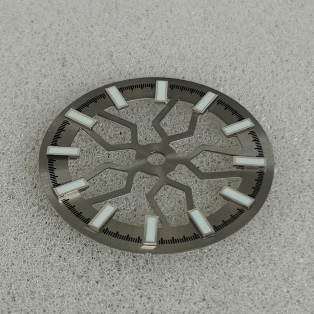 Grey 28.5mm Skeleton Watch Dial w/ Green Luminous For NH70 Watch Movement