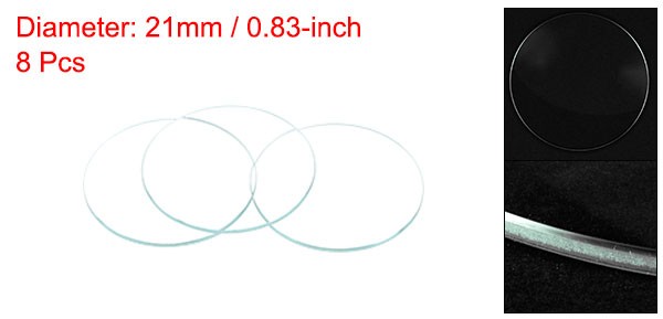 8Pcs 21mm Dia Watch Glass Crystal Lens Single Dome Round 1.6mm Edge Thickness