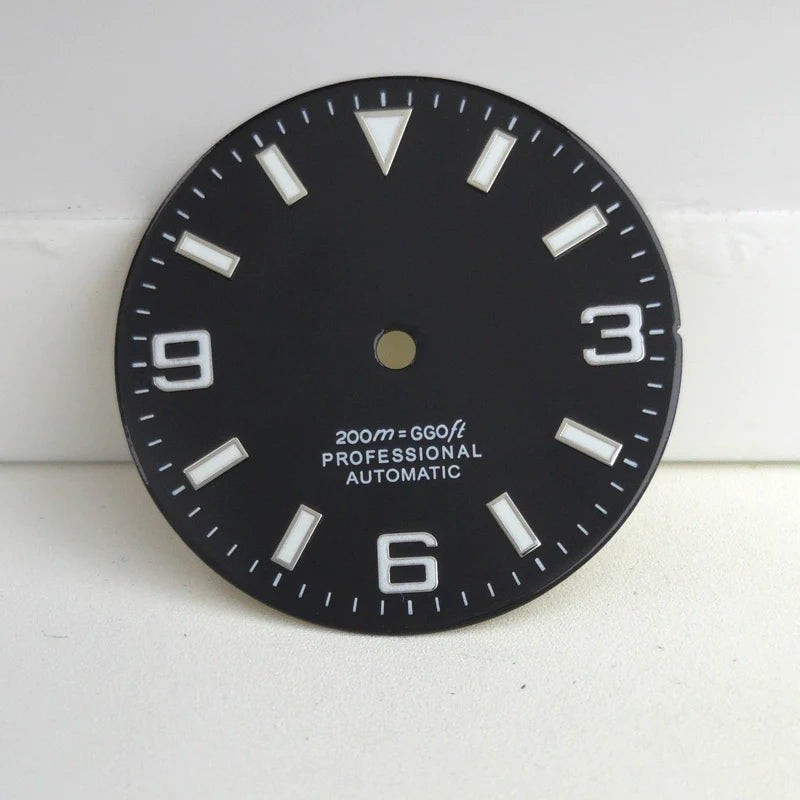 Black 29mm Silver Nail Watch Dial For Miyota 8215 8200 Blue Lume No Logo
