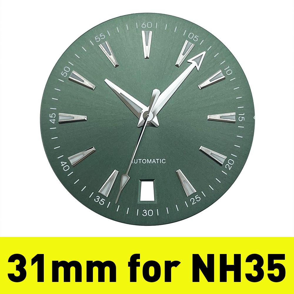 Premium Laurel Green Watch Dial 31mm with Hands for NH38A NH35A, BGW9 Lume