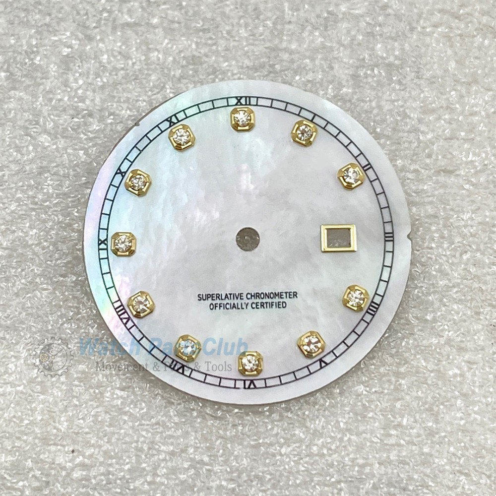 24.5mm Mother Of Pearl Watch Dial Simulated Diamond Markers For NH05 Movement