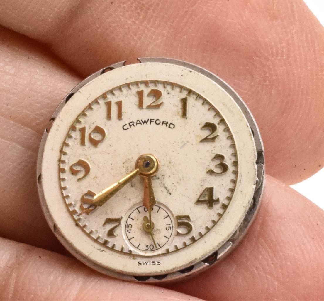 Antique CRAWFORD 17 jewel Round ladies Wrist Watch movement no stem or crown
