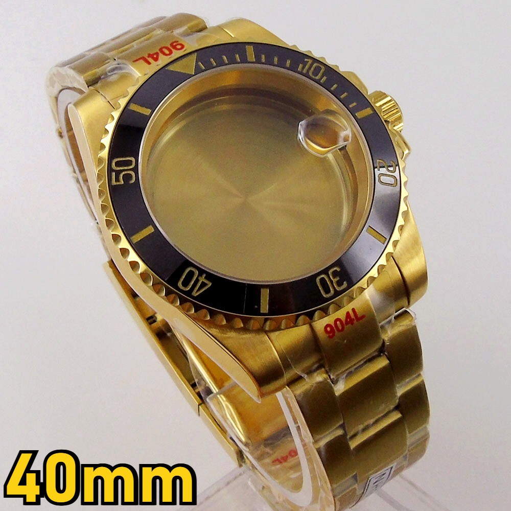 Gold Plated 40mm Watch Case Fit NH34A NH35A NH36A Sapphire Glass Ceramic Bezel