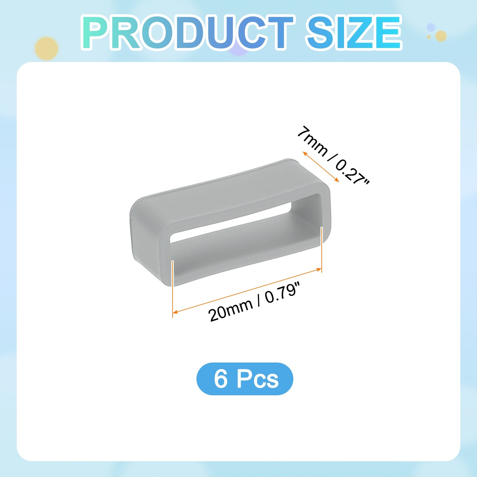 6pcs 20mm Silicone Watch Band for Band Loop, Grey