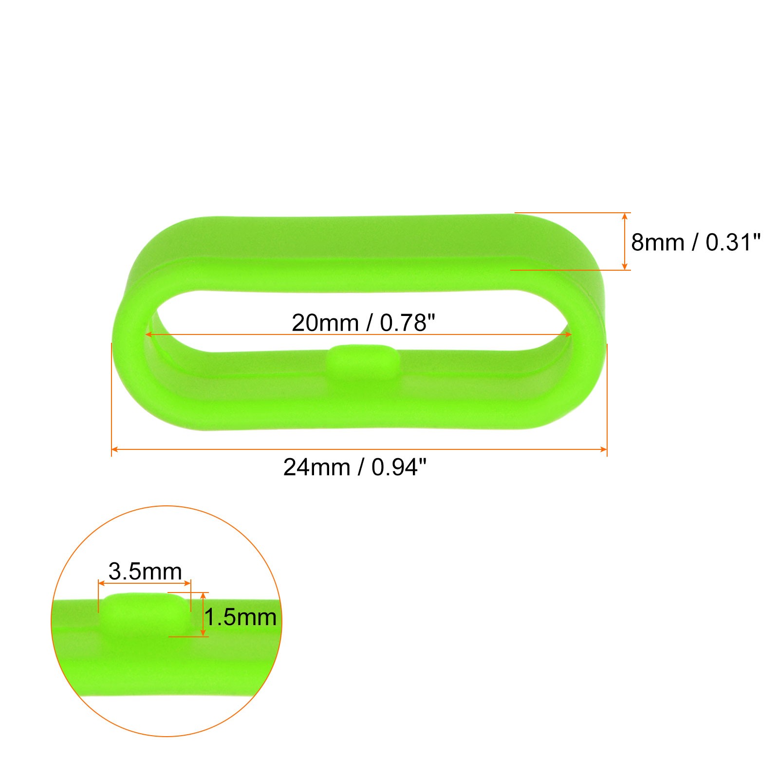 10Pcs Watch Band Strap Loops Silicone Fastener Rings for 20mm Band, Green