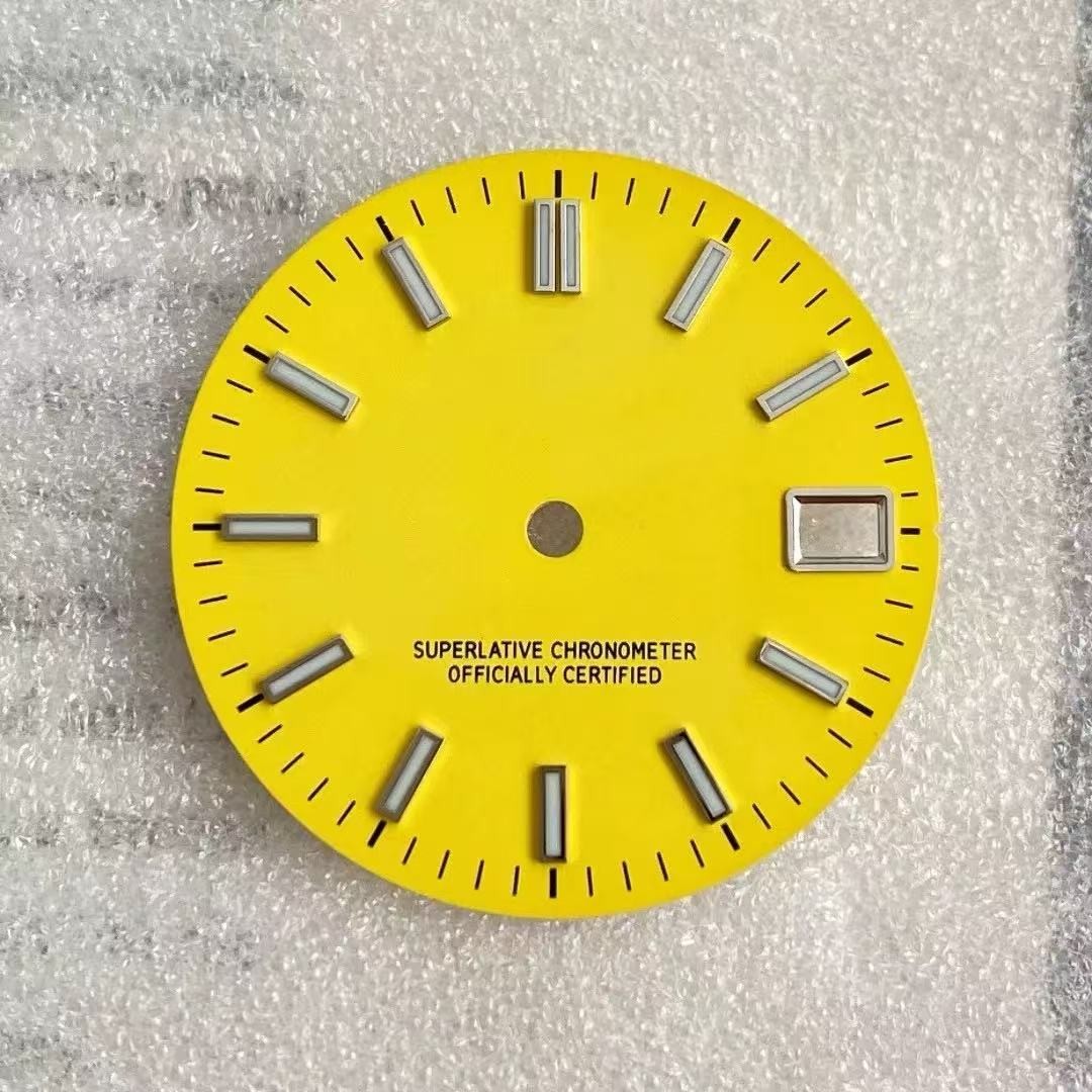 28.5mm Sun Pattern Watch Dial Green Luminous Date for Nh35 Nh36 4R Movement