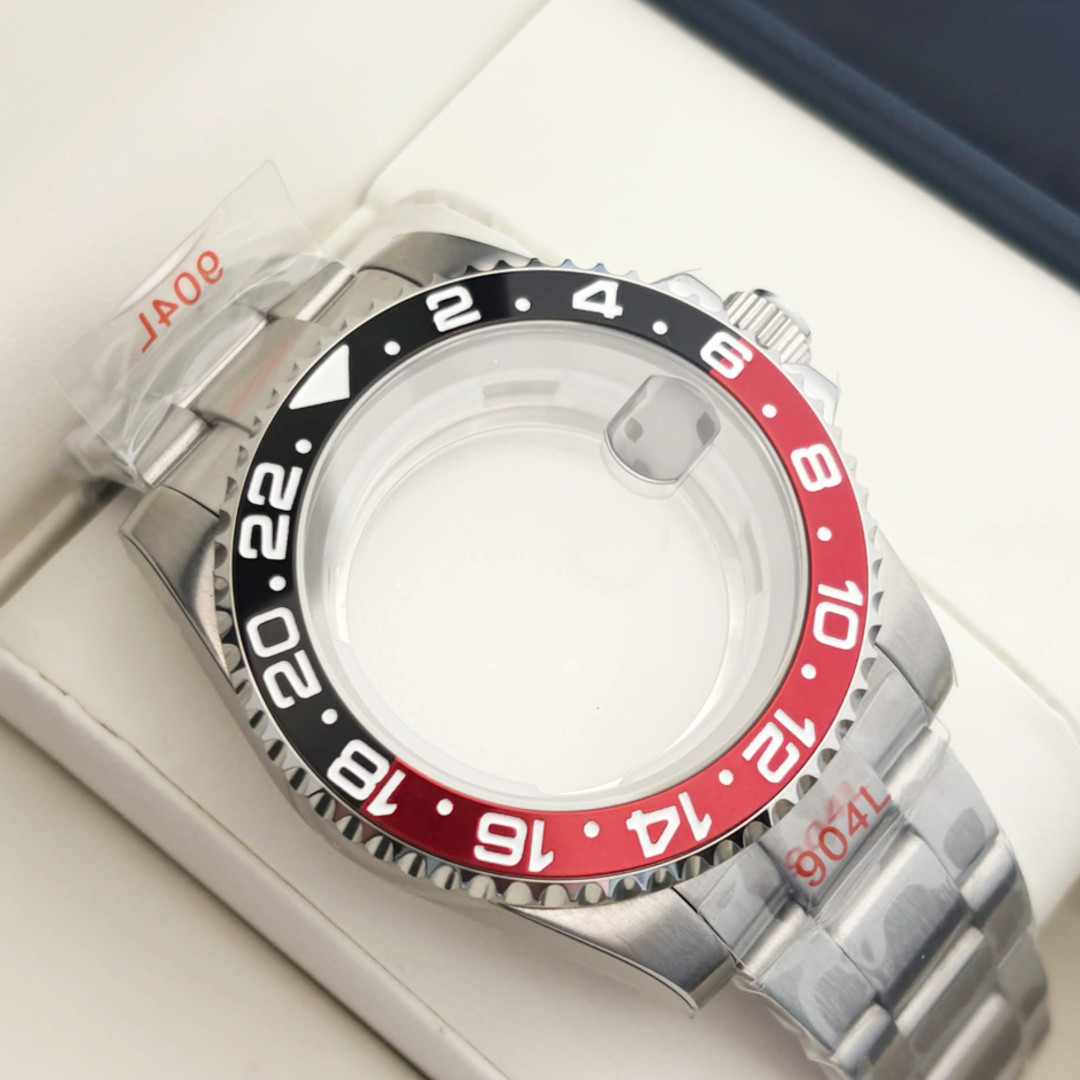40mm Sapphire Crystal Silver Mod 24H Watch Case Red Black Fit ETA2824 2836