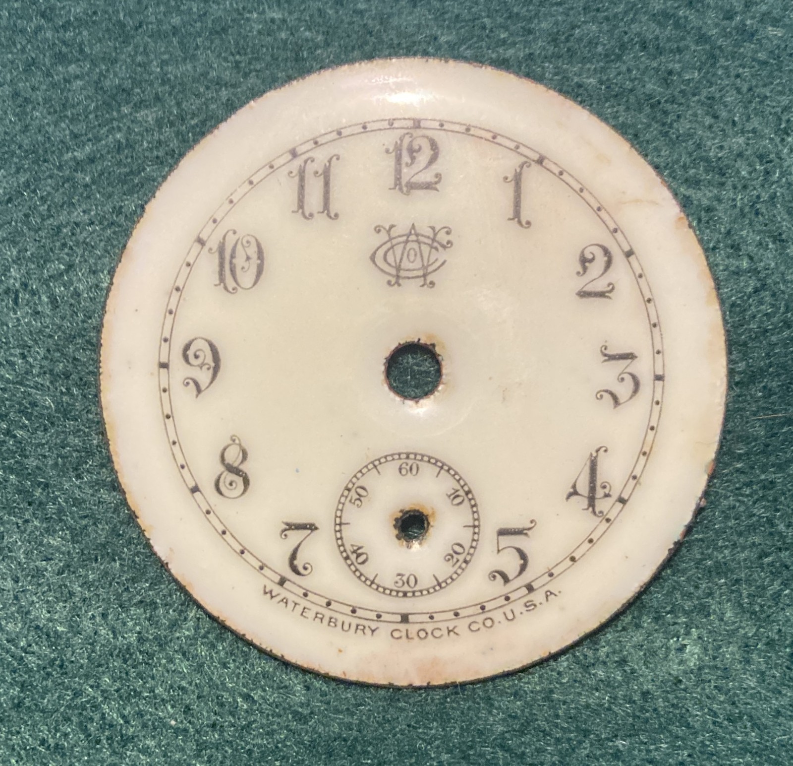 Antique Waterbury Clock Co. Enameled Pocket Watch/Small Clock Dial 53mm