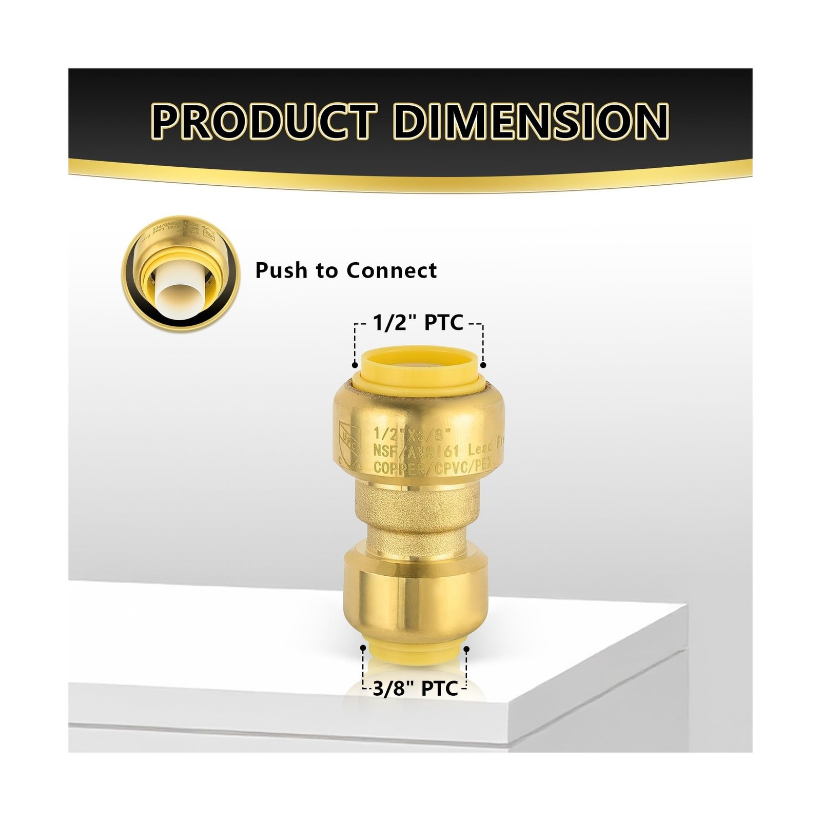 (30 Pack) Foskan 1/2″ x 3/8″ Reducing Coupling,Brass Push Fit Fittings, Push-…
