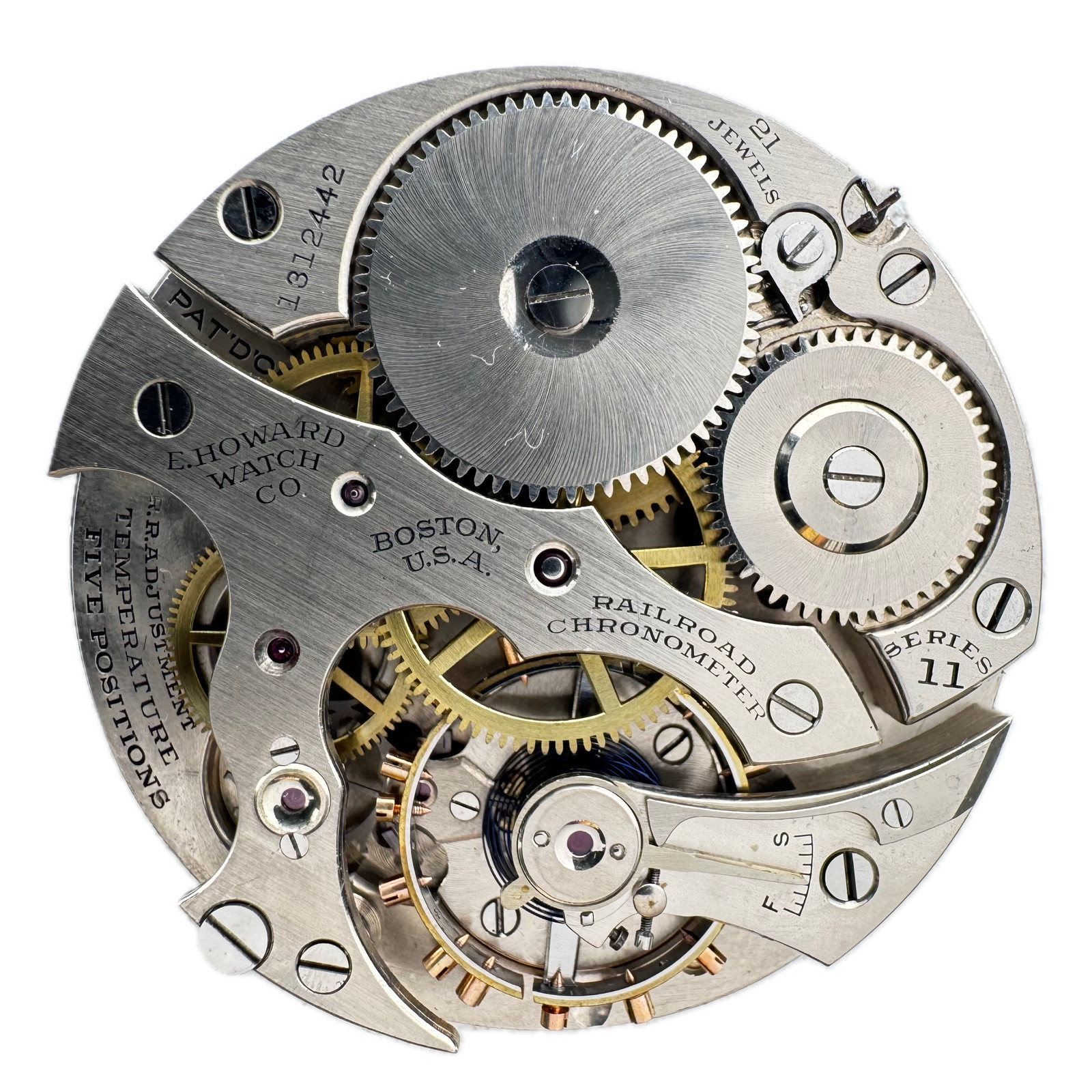 Antique 16s E. Howard 21 Jewel Railroad Pocket Watch Movement Series 11