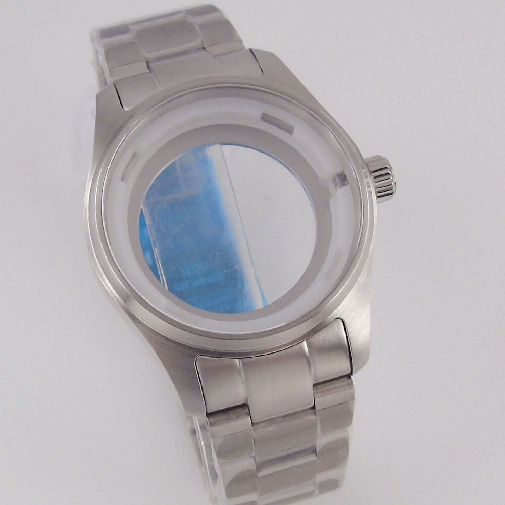 36mm Pilot Stainless Steel Sapphire Watch Case Fit NH35 NH36 ETA 2824 Glass Back