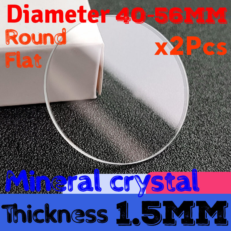 2Pcs 40-56mm Mineral Glass 1.5mm Flat Round Watch Crystal Watch Lens Repair Kit