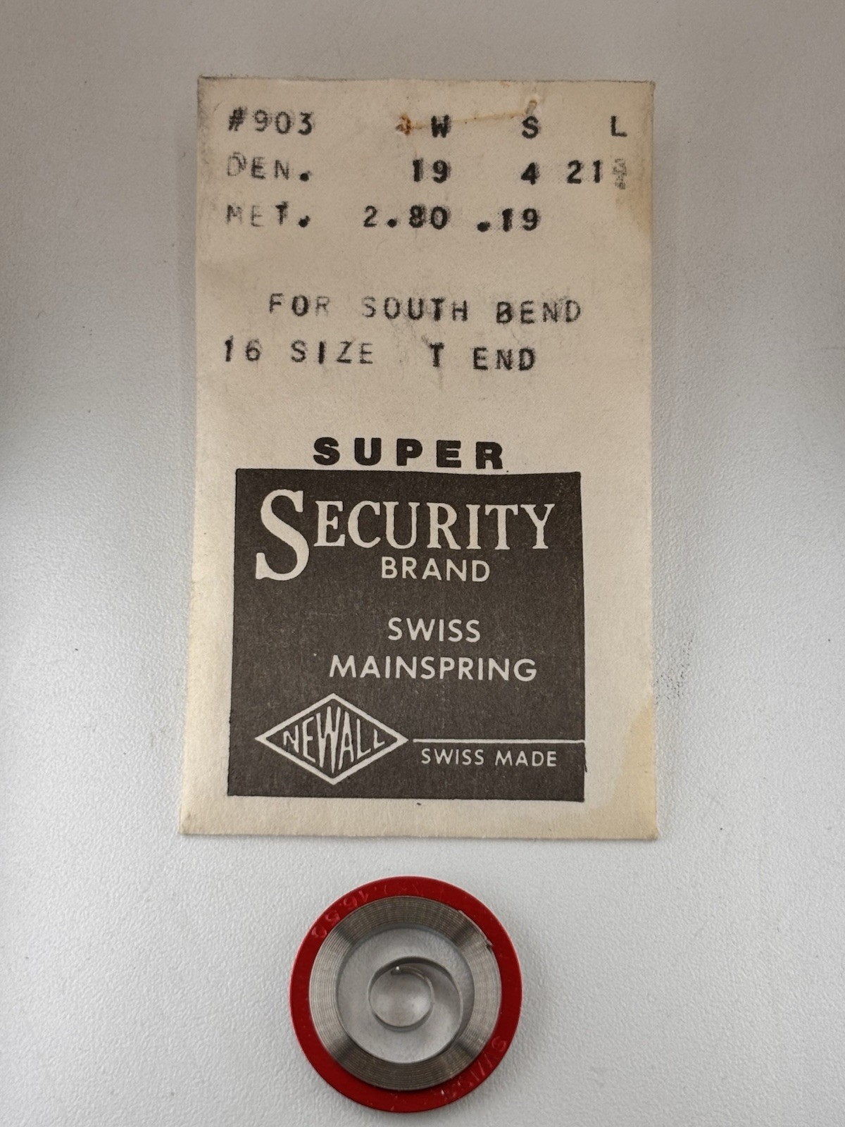 Newall Super Security #903 Mainspring For South Bend 16 size Tee End