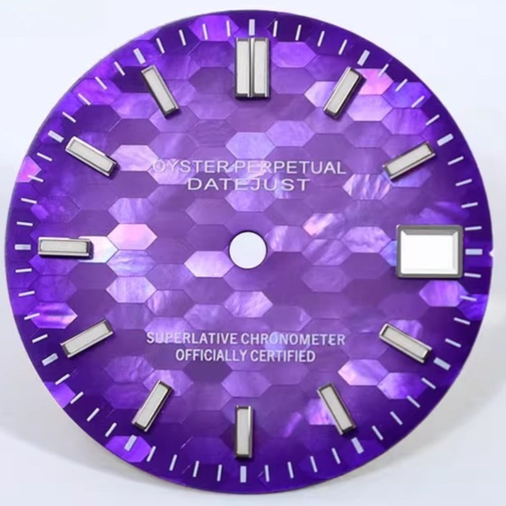 Purple No Logo 28.5mm Natural Seashell Blue Luminous Watch Dial for NH35