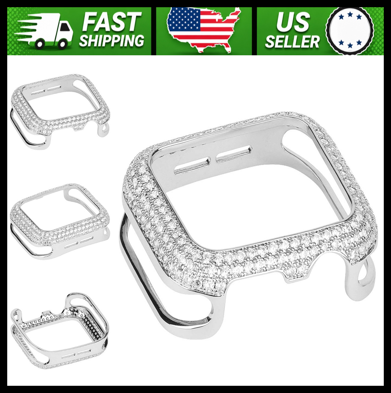 Bling Rhinestone Case Bezel Cover for Apple Watch 42mm 46mm Silver
