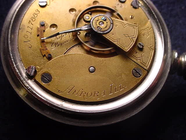 AURORA 18 SIZE OPEN FACE POCKET WATCH WHICH RUNS & SETS & IS IN ORIGINAL CASE!#5