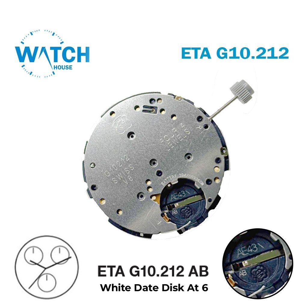ETA G10.212 AB Swiss Movement-White Date Disk at 6-3 Hands-4 Jewels-Chronograph