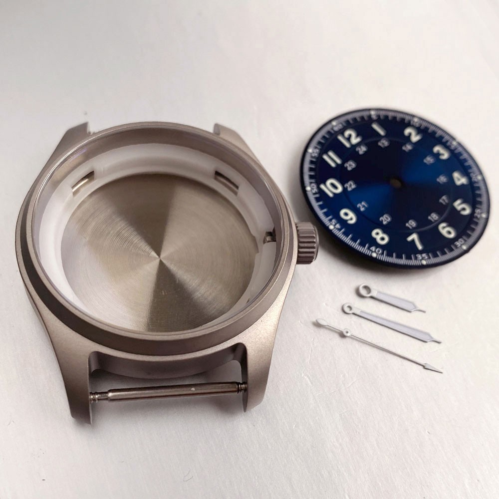 39mm Pilot Titanium Watch Case With 33.5mm Dial Set Fit NH35 Miyota 8215 PT