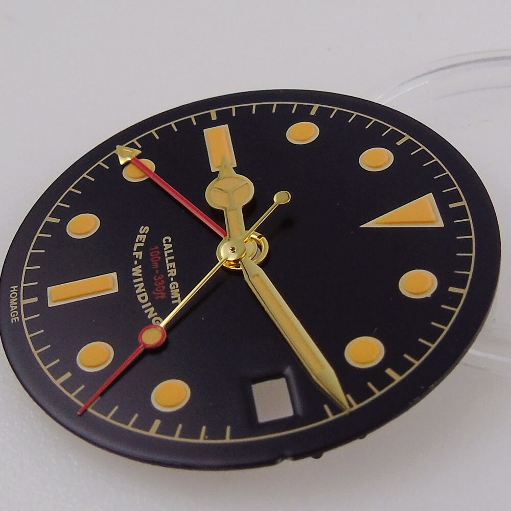 29mm Black White Watch Dial Lume Gold Hand fit NH34A NH34 GMT Accessories Part
