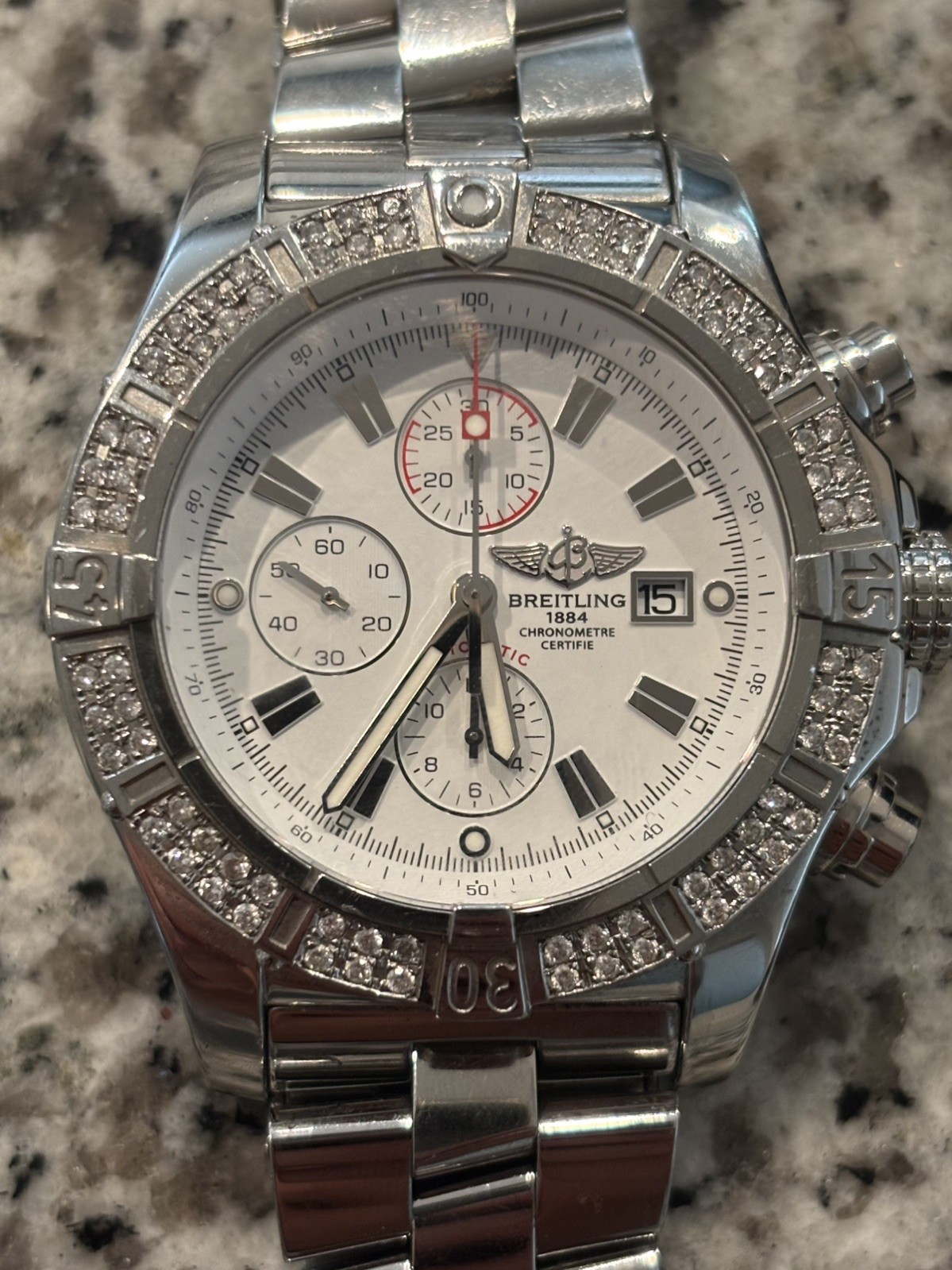 Breitling Mens Super Avenger II 48mm Diamond Bezel w/ Papers FOR REPAIR (Stem)