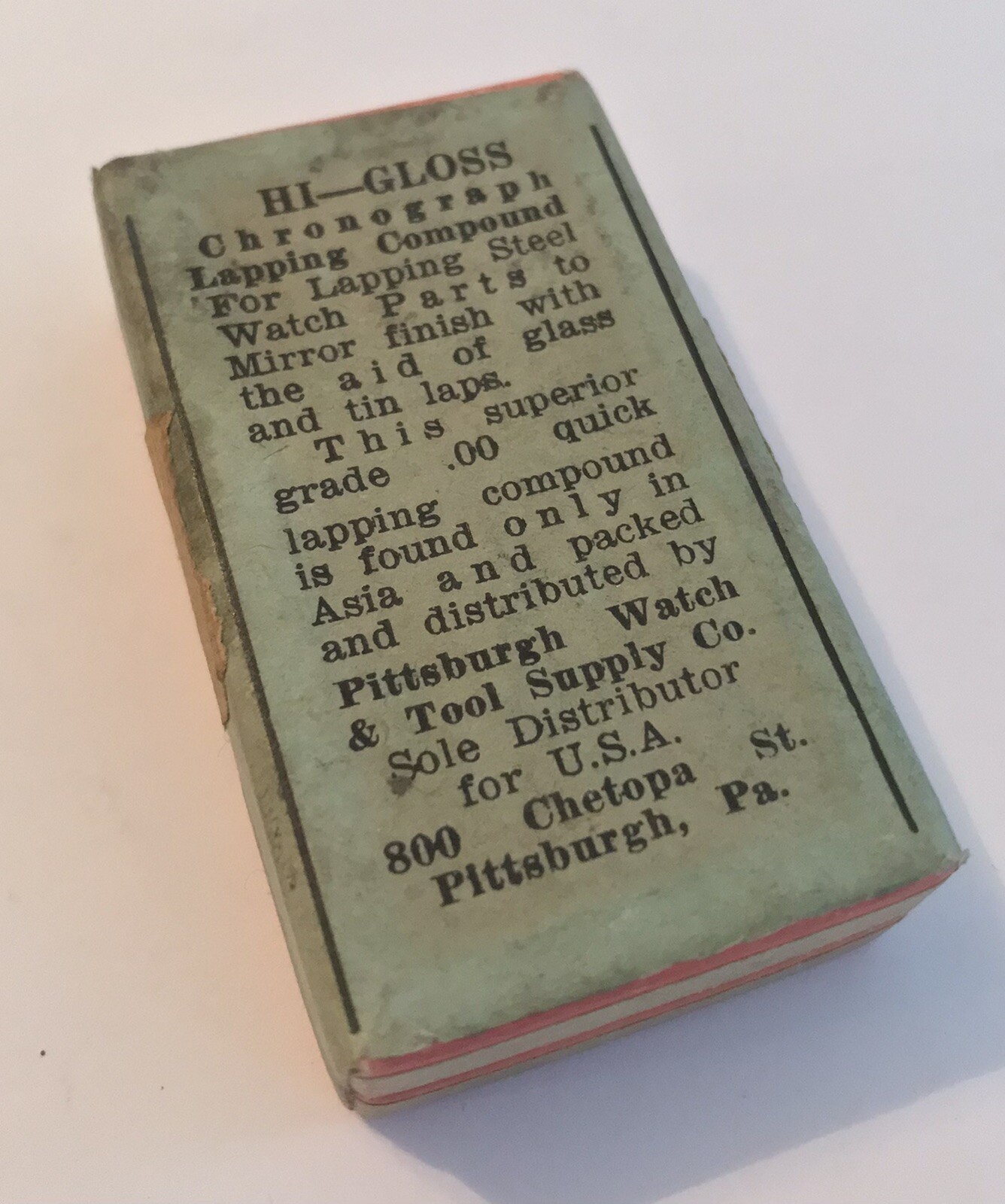 Vintage Pittsburgh Watch & Tool Co Chronograph Lapping Compound Watchmaker Box