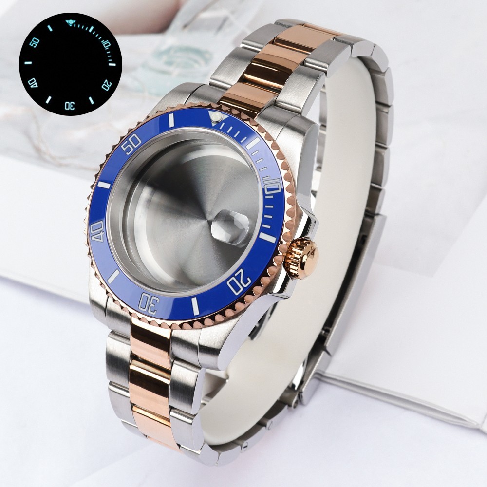 FEIYASHI Two Tone Rose Steel 40mm Oyster Watch Case Bracelet For Seiko NH35 NH38