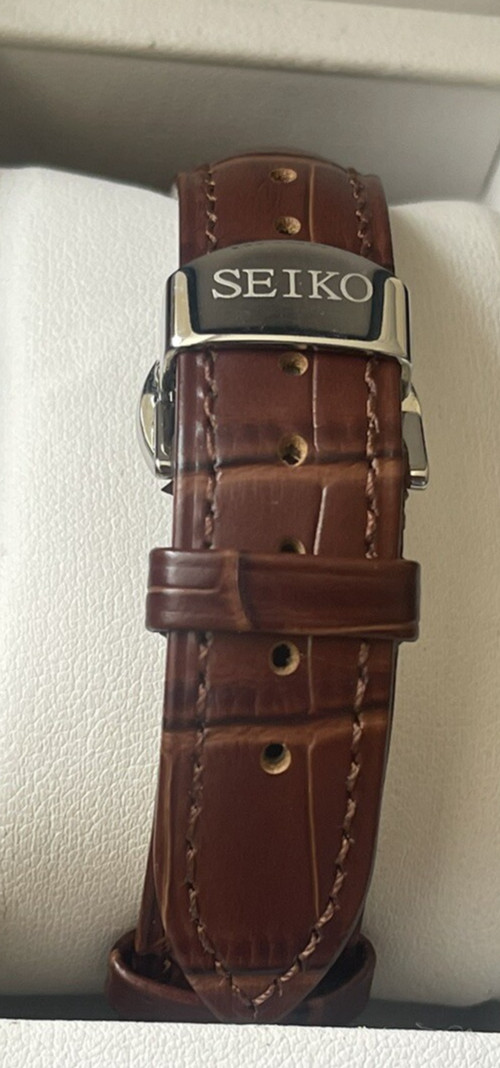 Seiko 20mm Brown Croc Leather Strap with stainless steel Butterfly Deployment