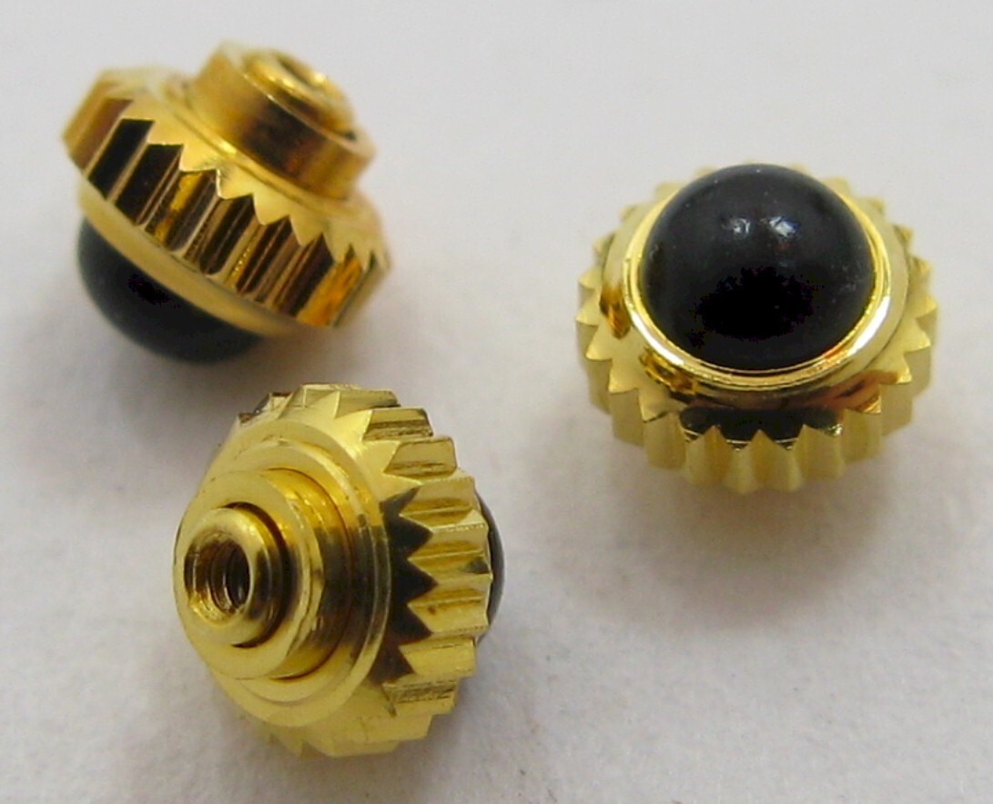 NEW 1 yellow gold plated Crown & black cabochon stone diameter 3.7 mm
