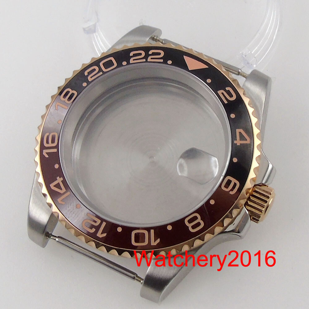 BLIGER Two Tone Steel Strap Automatic Watch Case Rose Gold Fit NH35 movement