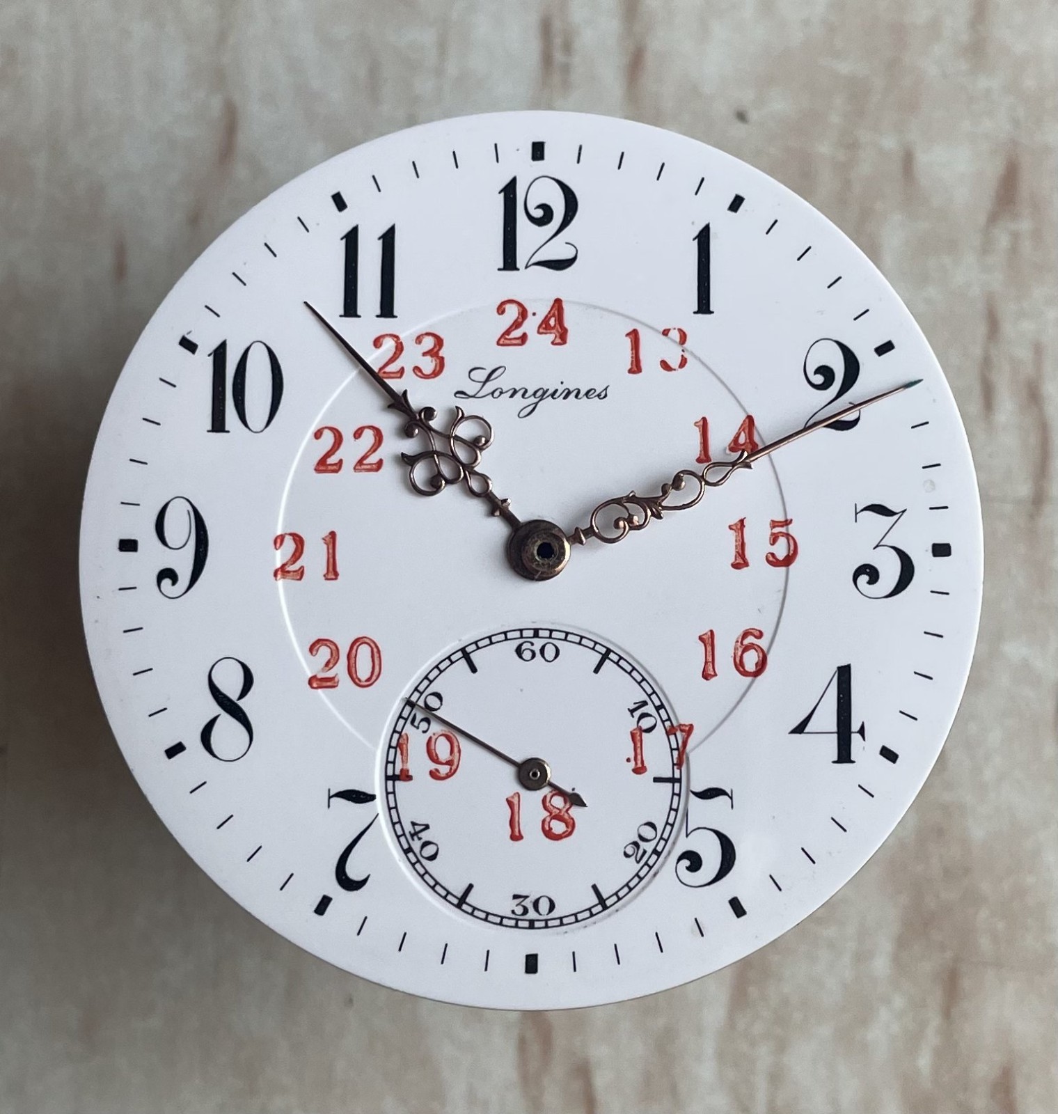 Vintage Longines Pocket Watch Set Porcelain Dial and Hands