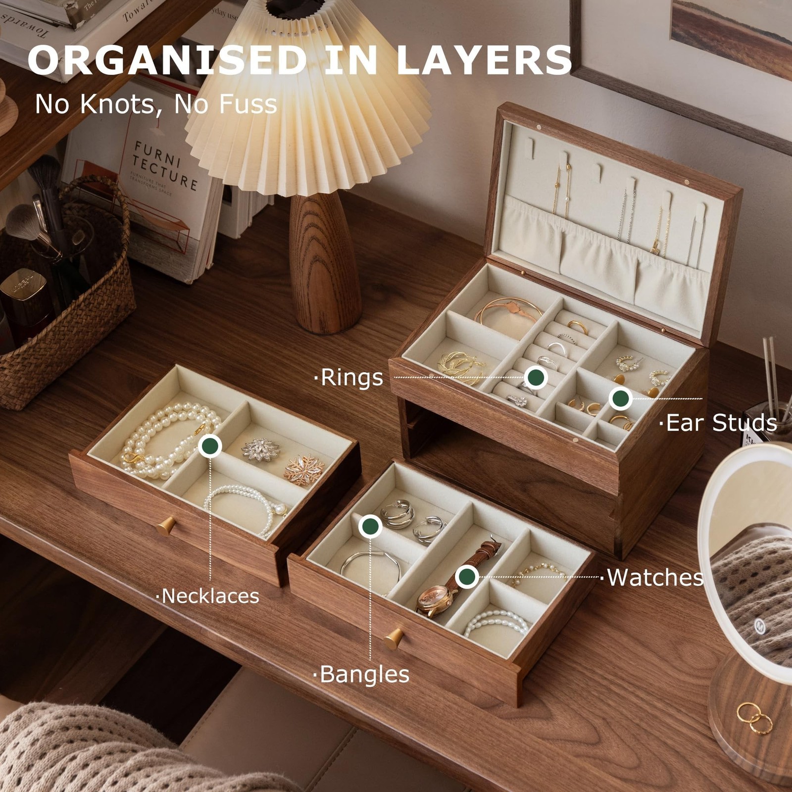 YESWOOD Jewelry Box Organizer, North America Black Walnut Wood Jewelry Boxes …