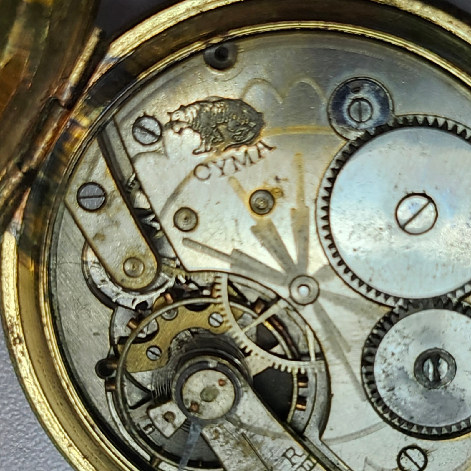 CYMA Tiger Invar Pocket Watch Maurice Wolf Dial Parts Repair As-Is Heavy Wear