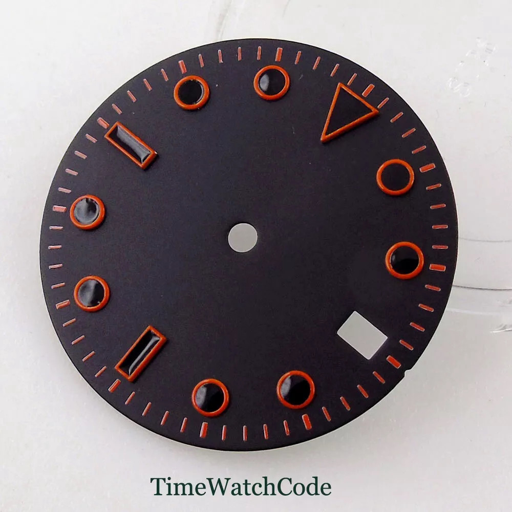 29mm Black Red Watch Dial Green Lume For NH35 NH36 ETA2824 PT5000 8215 Movement