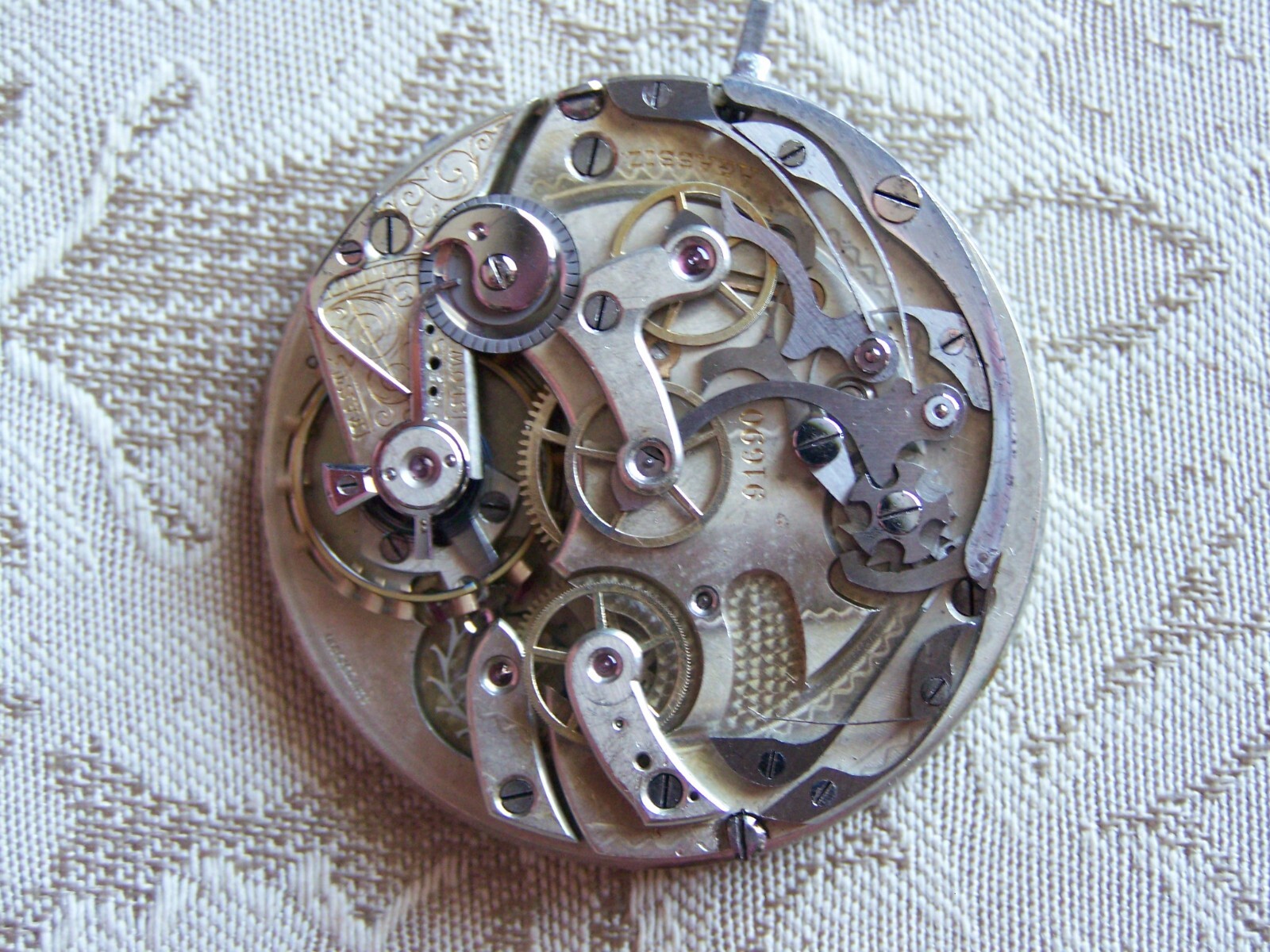 AGASSIZ CHRONOGRAPH POCKET WATCH MOVEMENT DIAL HANDS OPEN FACE GOOD STAFF