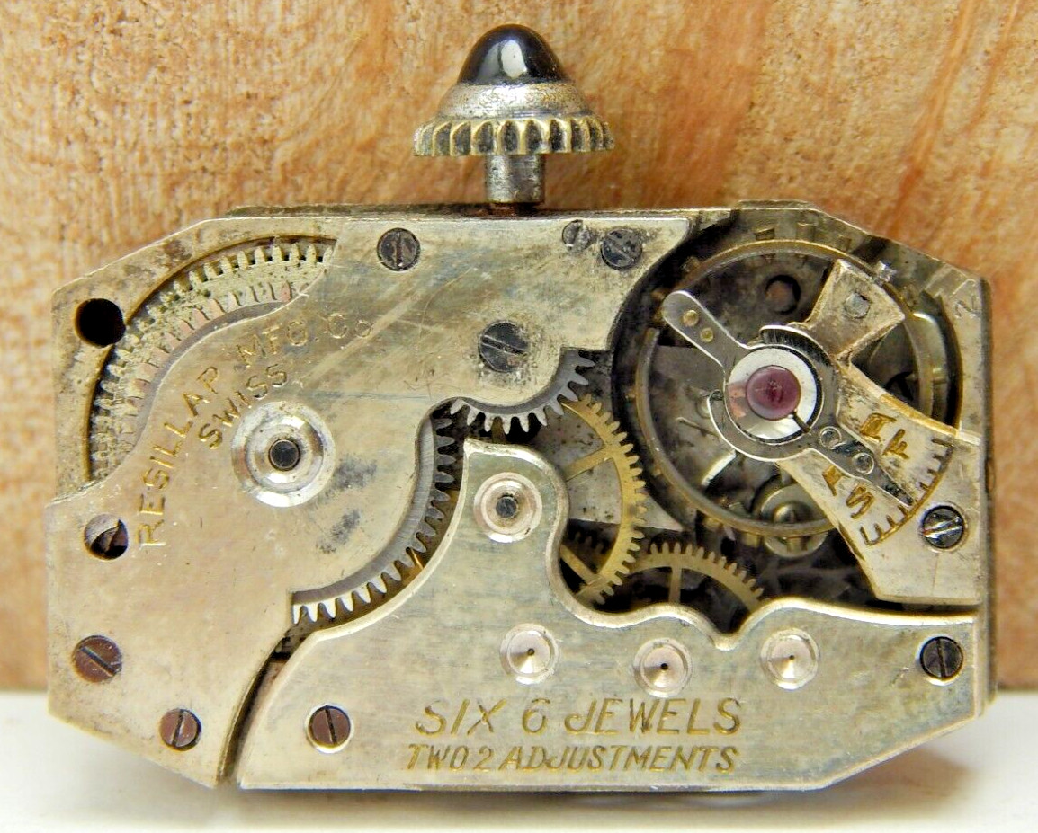 Vintage Engadine art deco Resillap 6 jewel 2 adjustment wrist watch movement