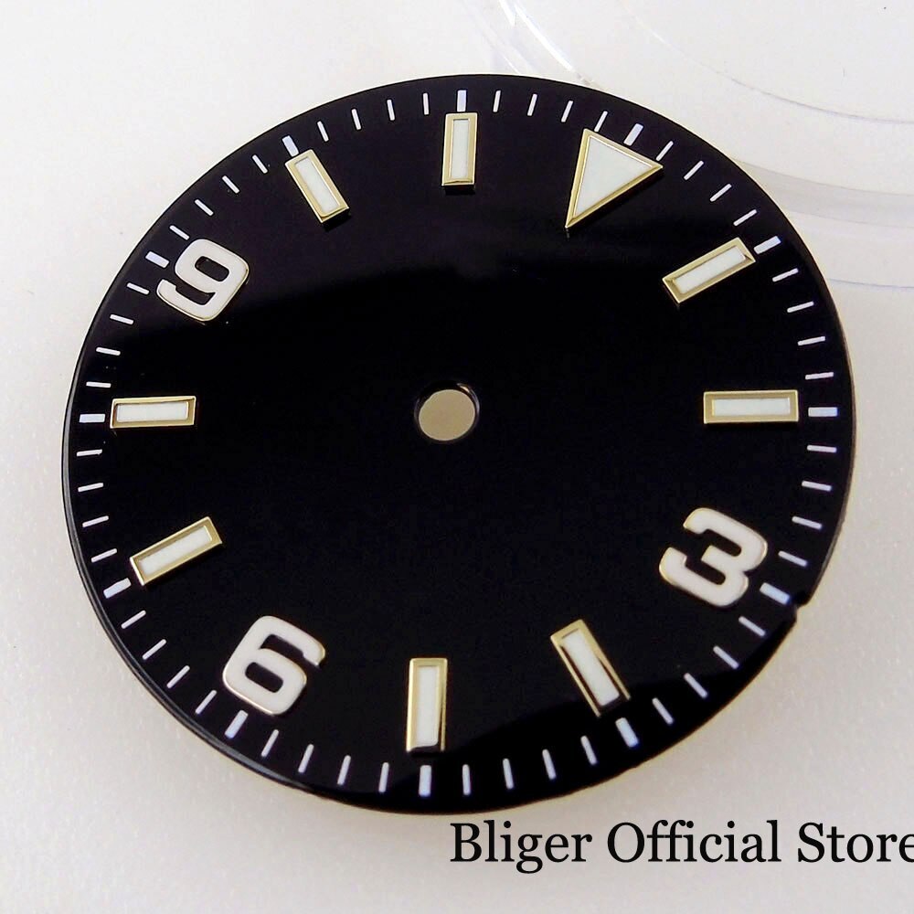 BLIGER Gold Edge 29MM Black Watch Dial Explore fit NH35A NH36A MINGZHU MIYOTA