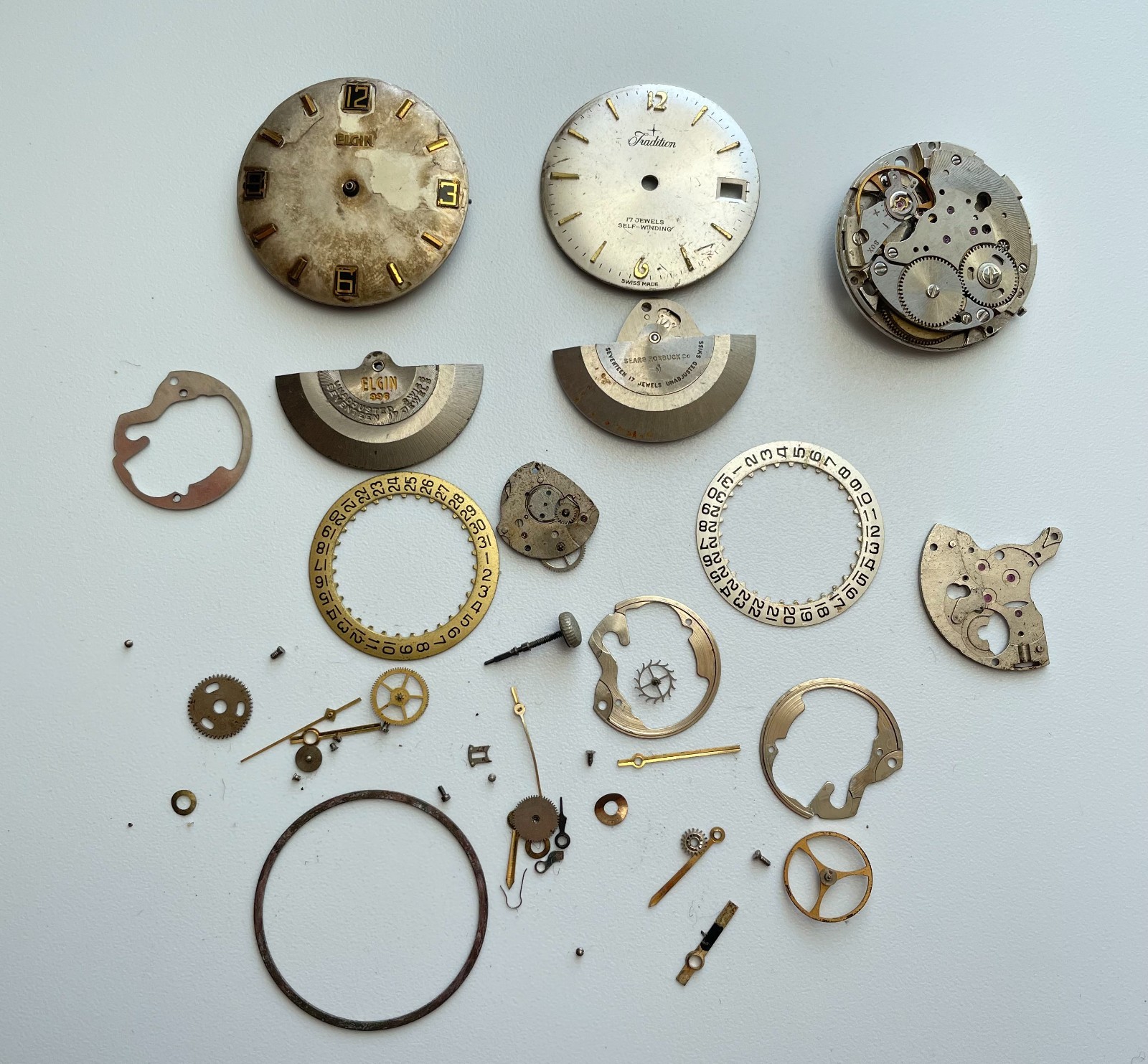 Vintage Elgin 996 Tradition AS 1902 Watch Movements 17J Dials Parts Repair Lot