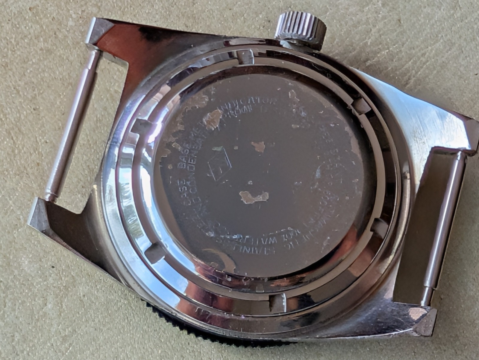 Vintage 1960/70’s TK All SS Diver Case w/Countdown Bezel,Glossy Black Dial,Crown