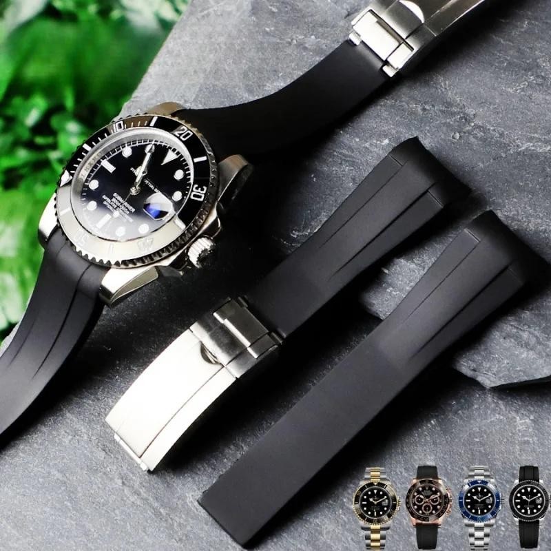 New 20mm/ 21mm/ 22mm Black Silicone Rubber Watch Strap Band for Rolex Oyster