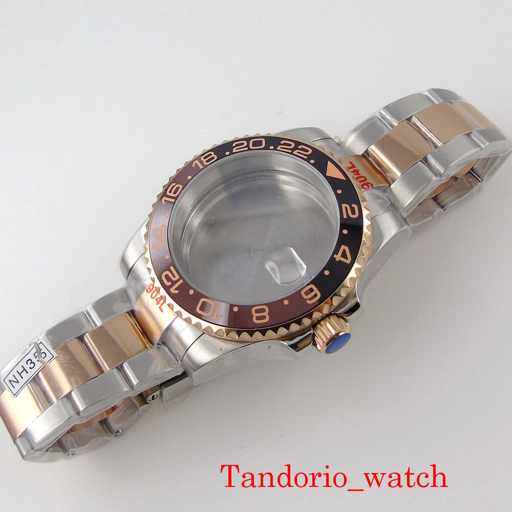 Bliger Watch Case For NH35 NH36 Two Tone Sapphire Glass Unidirectional bezel