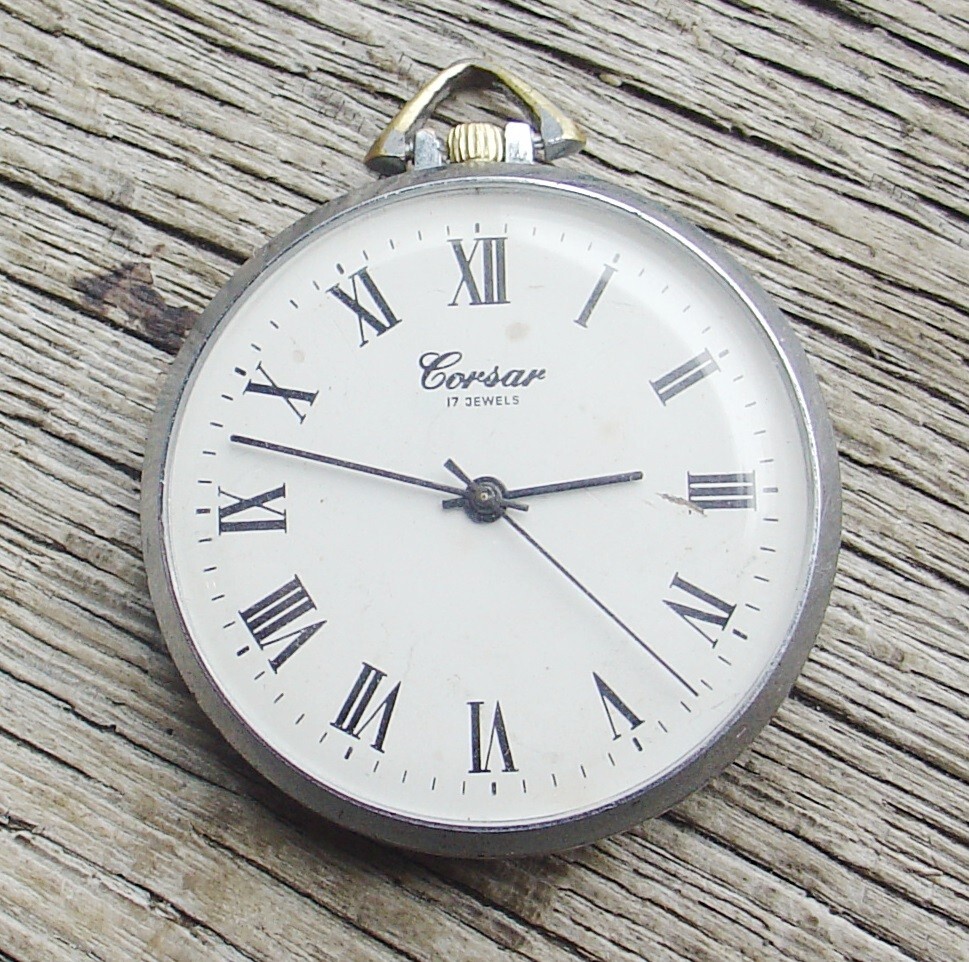 Vintage Raketa “CORSAR” Soviet Russian Pocket watch USSR WHITE DIAL SERVICED