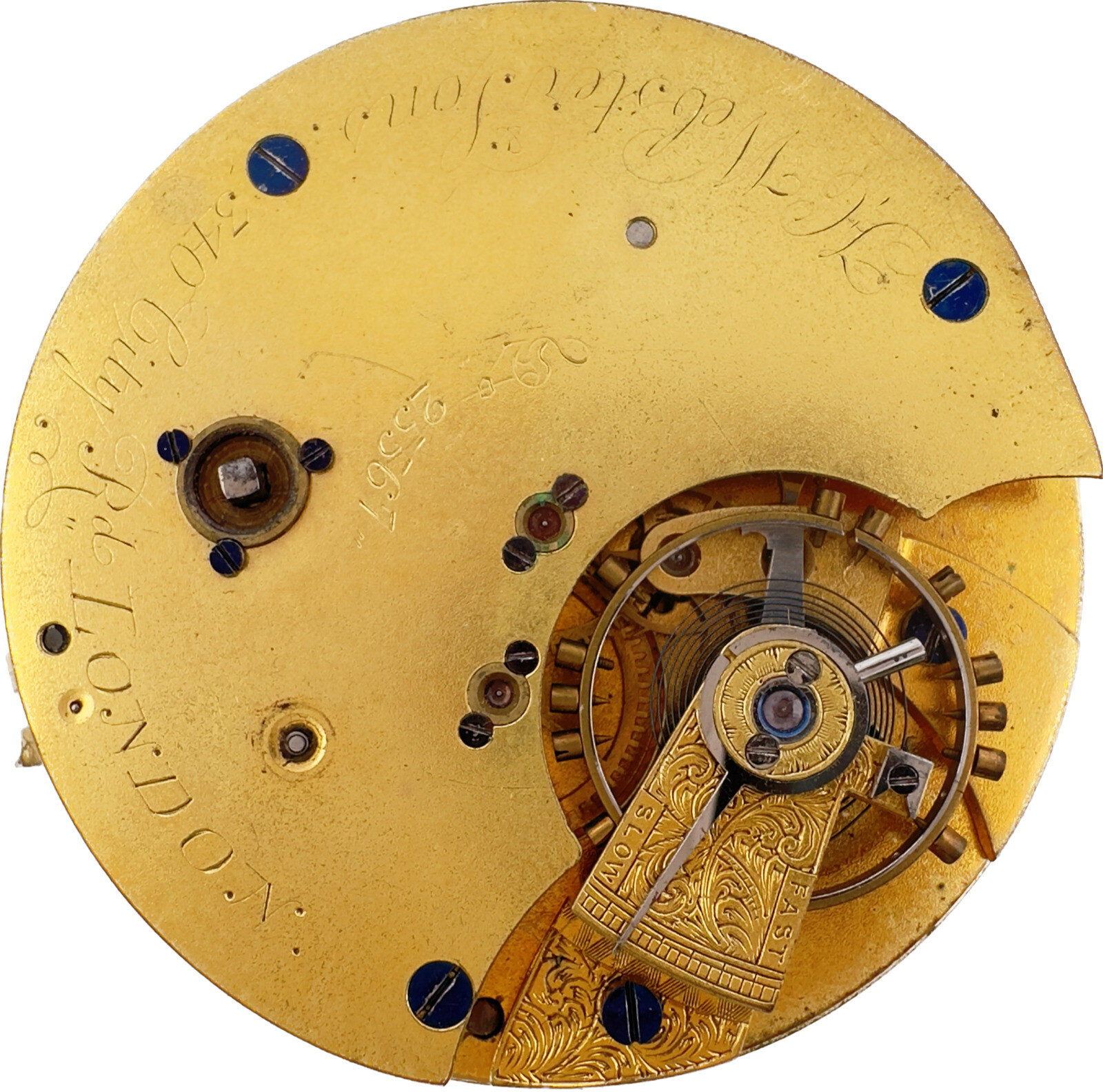 Antique H. Webster & Sons Key Wind Fusee Pocket Watch Movement w Sweep Second