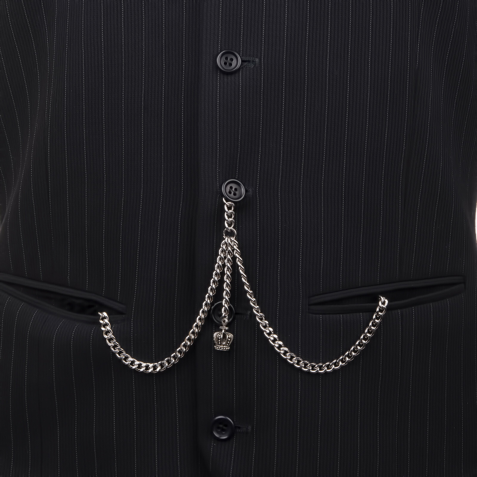 Brand New Silver Colour Double Albert Pocket Watch Chain With Crown Pendant