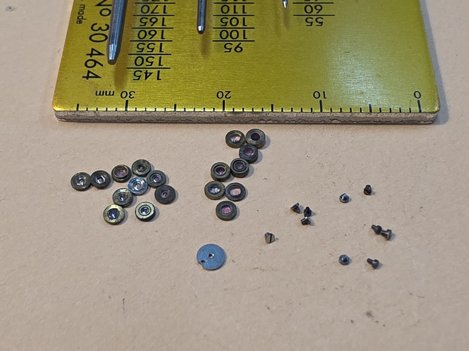 Lot Of NOS Elgin Mixed 0s-3/0, & 4/0 Pocket Watch Hole & Cap Jewels, Screws
