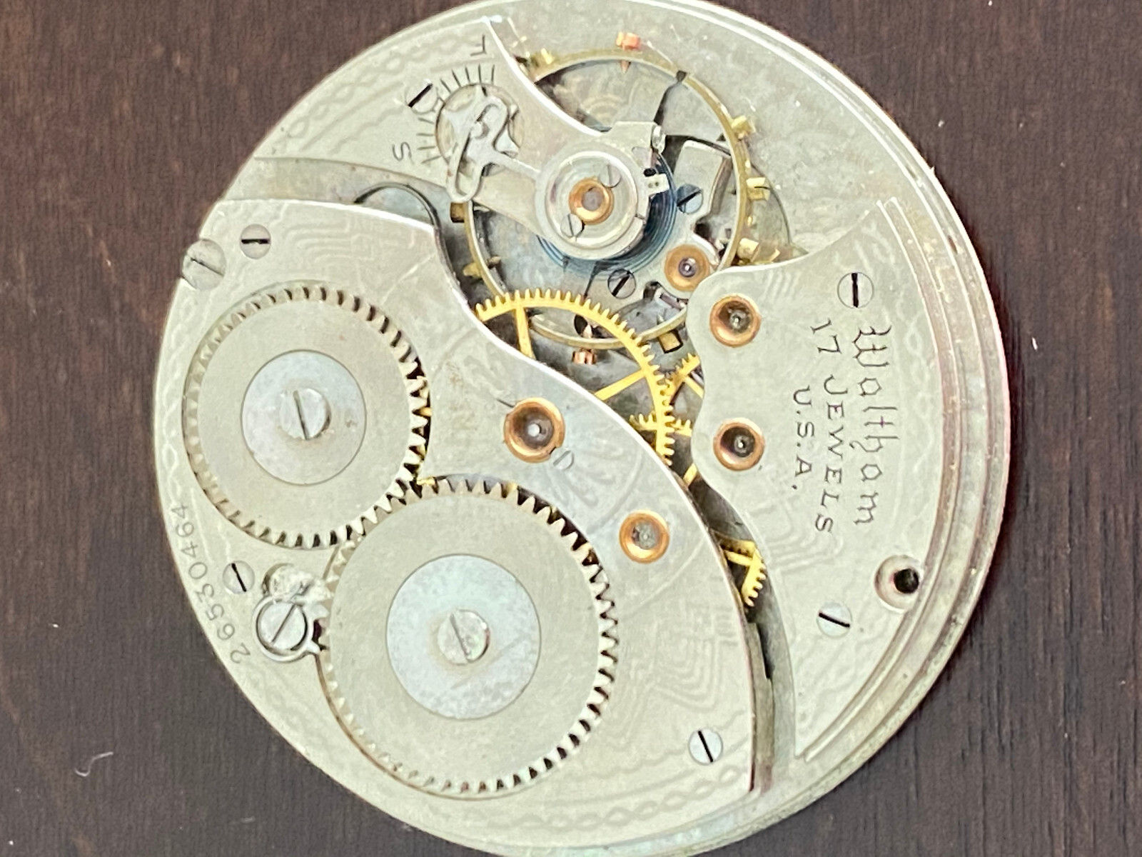 VINTAGE 12S WALTHAM POCKET WATCH MOVEMENT, GR. 237, NOT RUNNING ,YEAR 1928