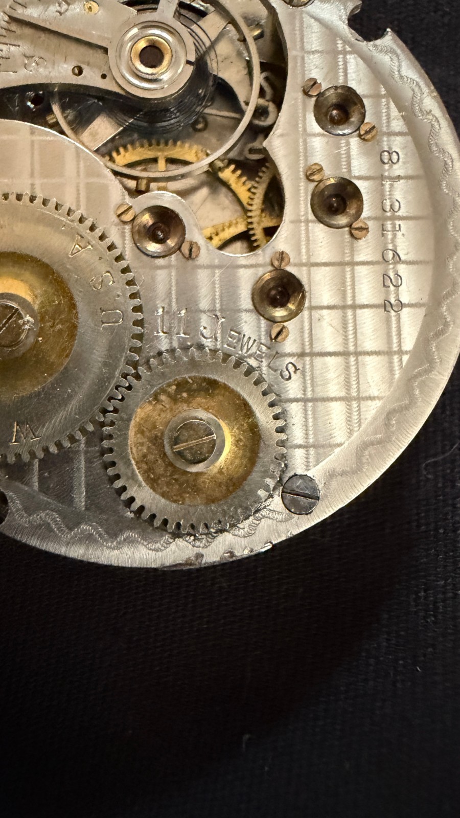 Antique 16S New York Standard Pocket Watch Movement 11J S/N 8131622 Washington