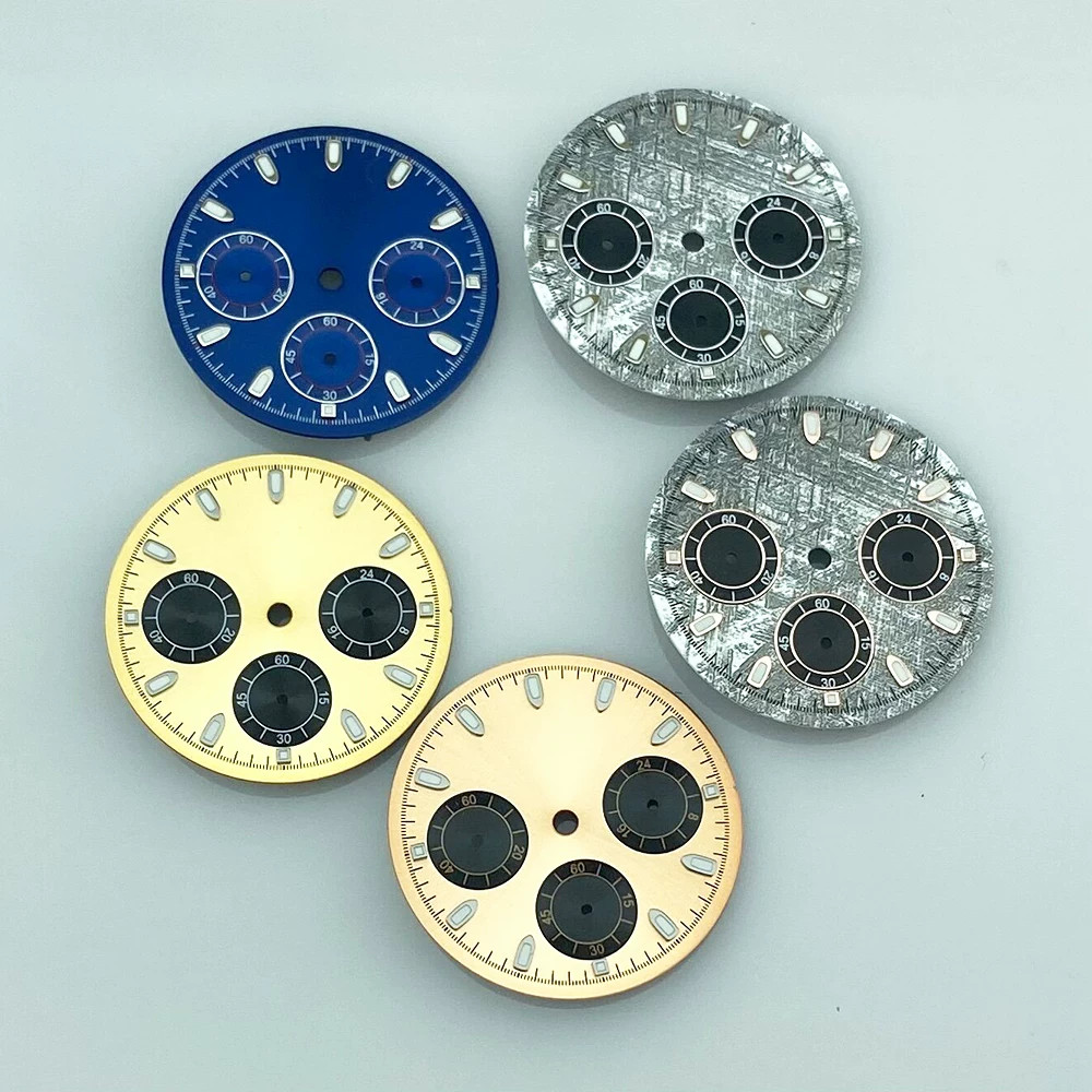 29.8mm Multifunctional Watch Dial Blue Lume For VK63 Movement Parts No Logo