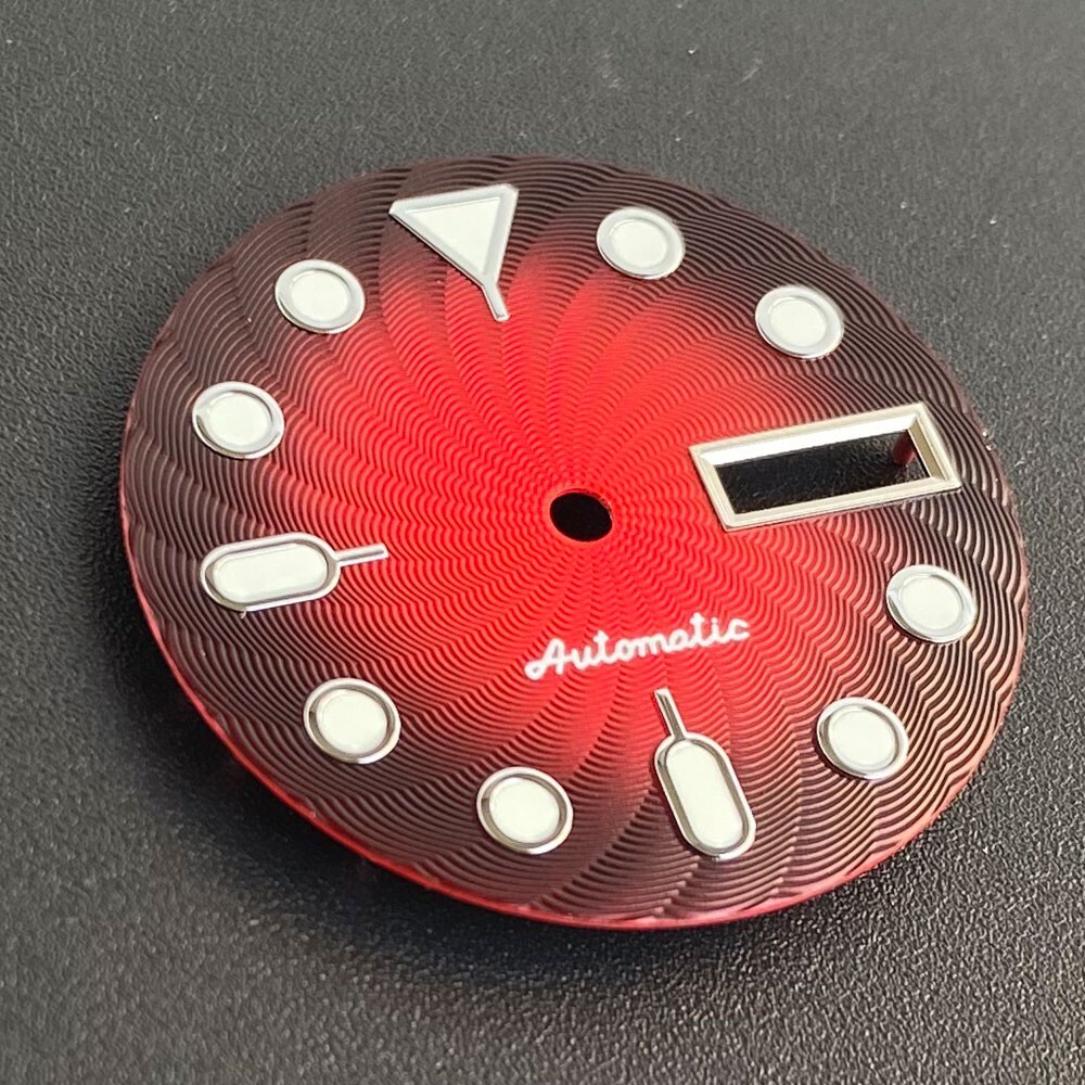 29mm New Texture Gradient Red Watch Dial Lume Face For NH36 NH36A Date Week Move