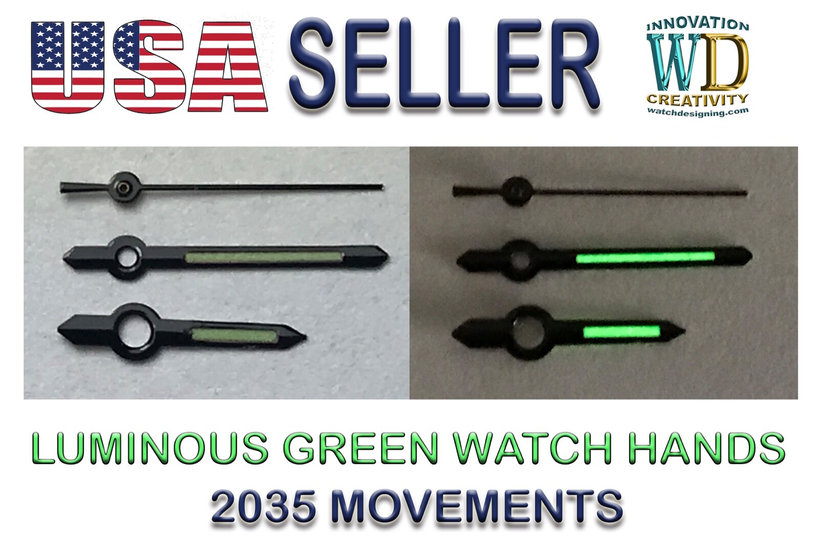 Luminous Hour Minute Sec Hands Watch Lume green Black parts replace 120/70/20